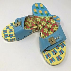 Dr Scholls The Original Wooden Painted PIneapples Butterfly Womens Size 7 Italy